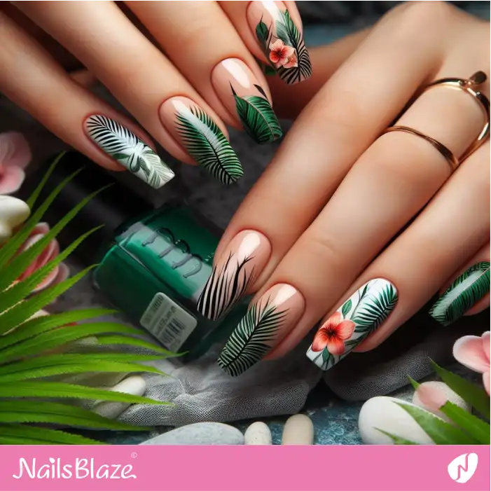 Glossy Tropical Fern Leaf Nails | Nature-inspired Nails - NB1540